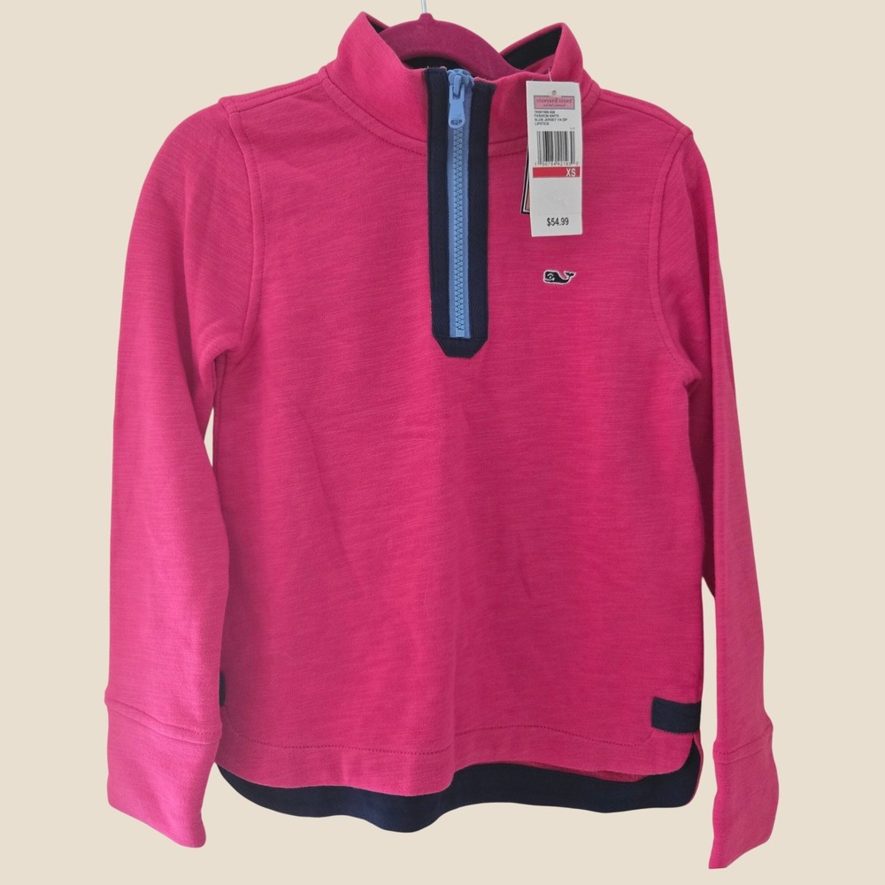Vineyard Vines Girls Slub Jersey 1/4 Zip Pullover Lipstick Pink XS 5-6 7K001566